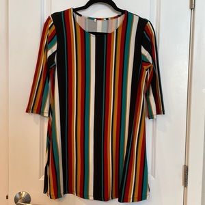 A-LINE Tunic bright color vertical strips, 3/4 Sleeves. Soft & stretchy.